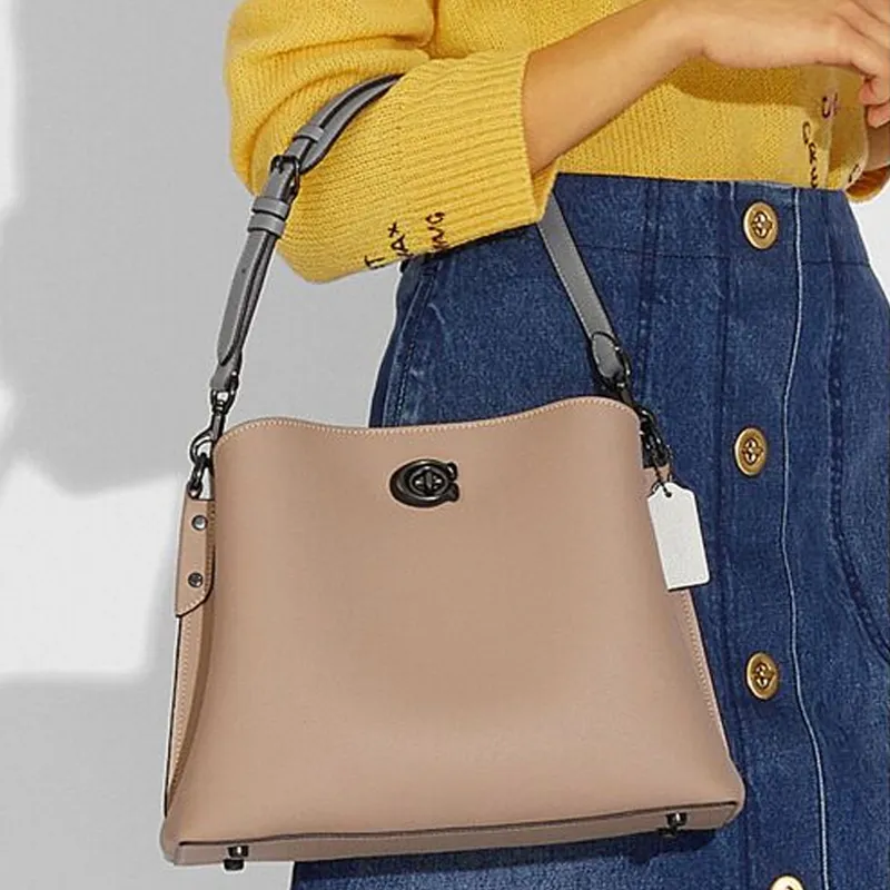 COACH Willow Leather Bucket Bag, Shoulder Bag, Crossbody Bag, Handbag Tubas Women's Light Brown-4