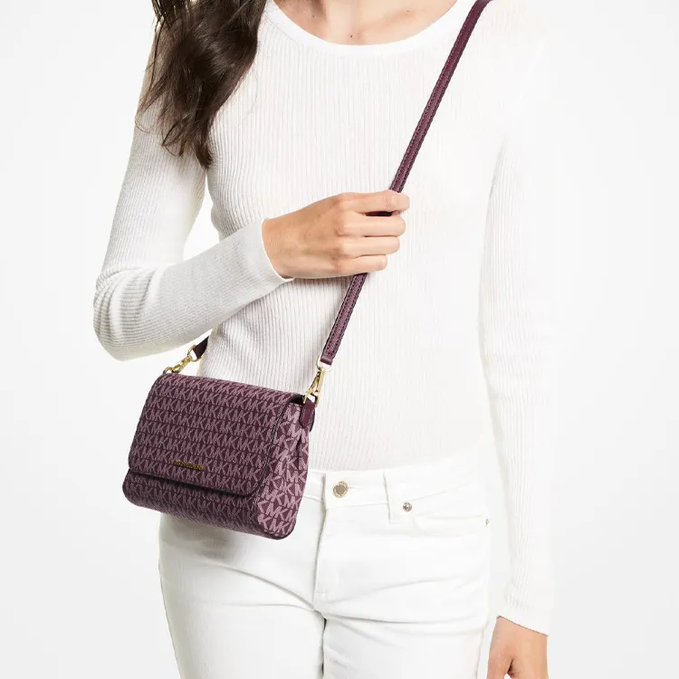 MICHAEL KORS Coated Canvas With Leather Trim Handheld Shoulder Bag Crossbody Bag Medium Size Women's Purple-3