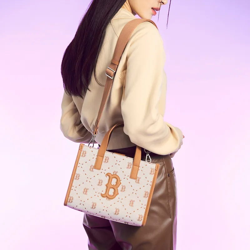 MLB Synthetic Leather Tote Bag Shopping Bag Handbag Crossbody Bag Shoulder Bag Small Size Women's Brown-7