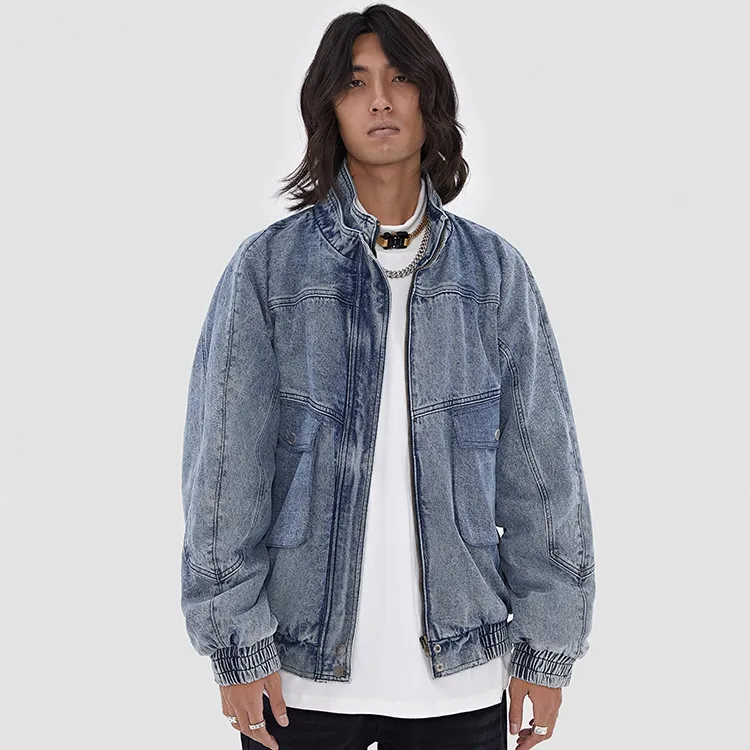 BONELESS Loose Fit Thickened And Fleece Lined Denim Jacket Winter Unisex Blue-2