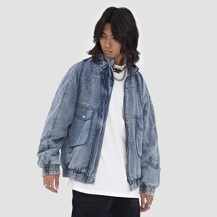BONELESS Loose Fit Thickened And Fleece Lined Denim Jacket Winter Unisex Blue-3