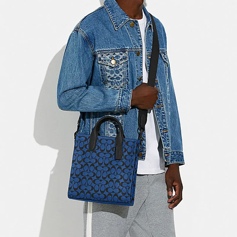 COACH Cow Leather Tote Bag, Shopping Bag, Shoulder Bag, Crossbody Bag, Handbag Medium Size Men's Blue-4