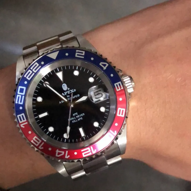 A BATHING APE ABathing Ape Type 2 Bapex Watch Silver Red Blue-5