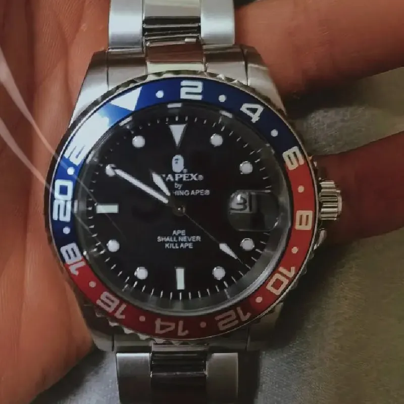 A BATHING APE ABathing Ape Type 2 Bapex Watch Silver Red Blue-4