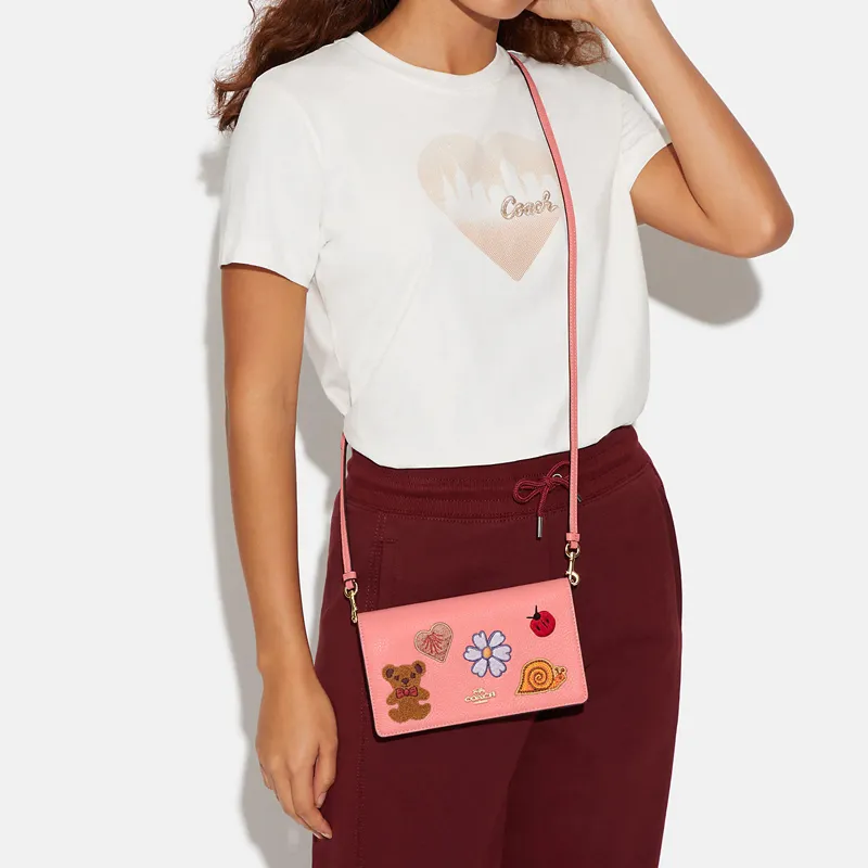COACH Anna Refined Pebble Leather Small Square Bag Shoulder Bag, Crossbody Bag Trumpets Women's Candy Pink-3