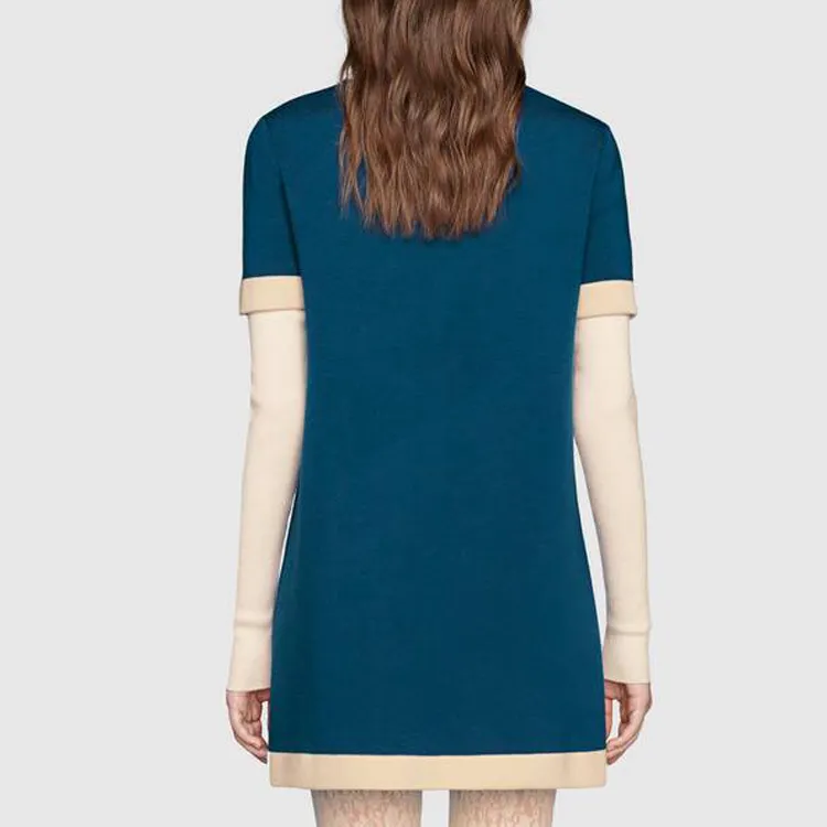 GUCCI Short Sleeved Dresses Women's Blue-3