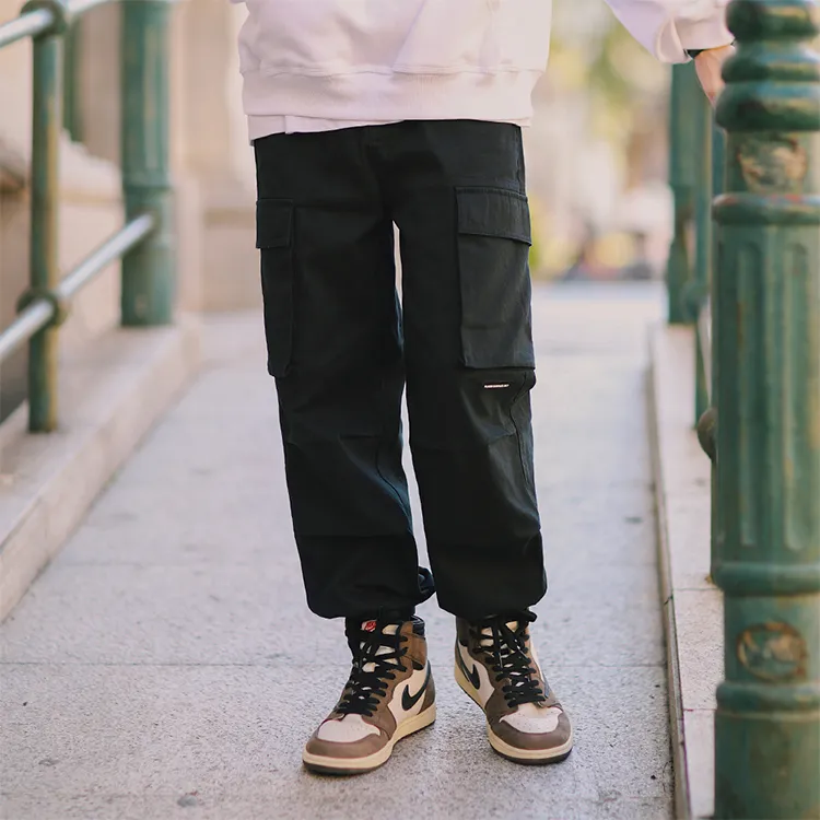 PSO Brand Straight Casual Pants Men's Black-3