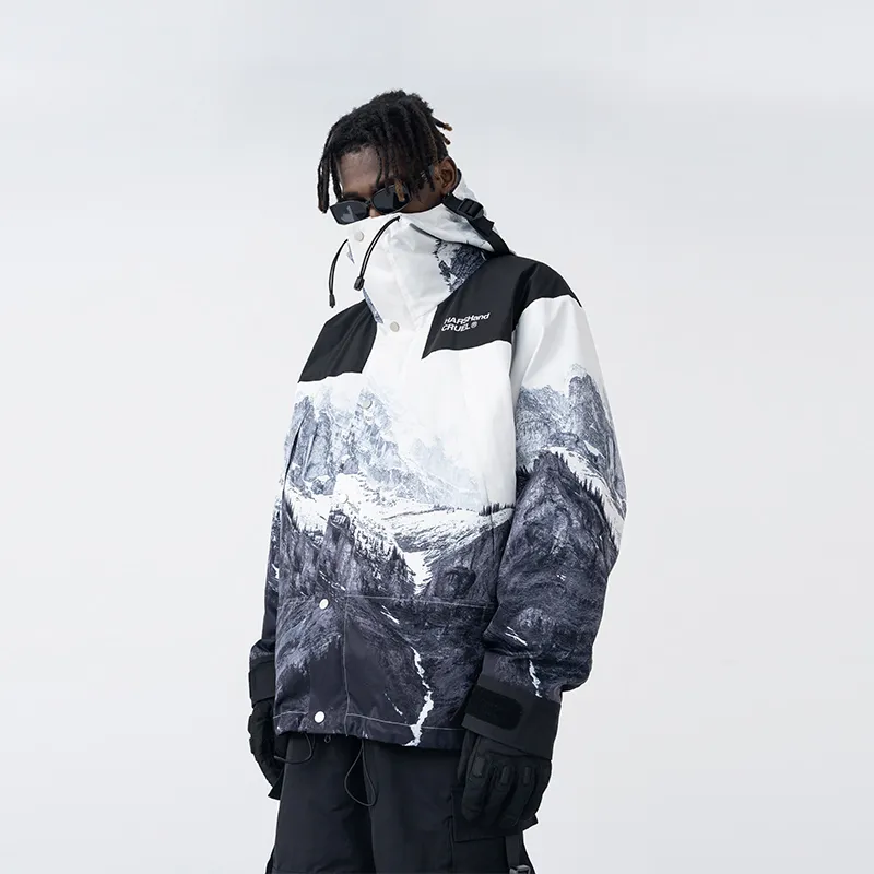 HARSH AND CRUEL Jackets Unisex Snow Mountains Print-3