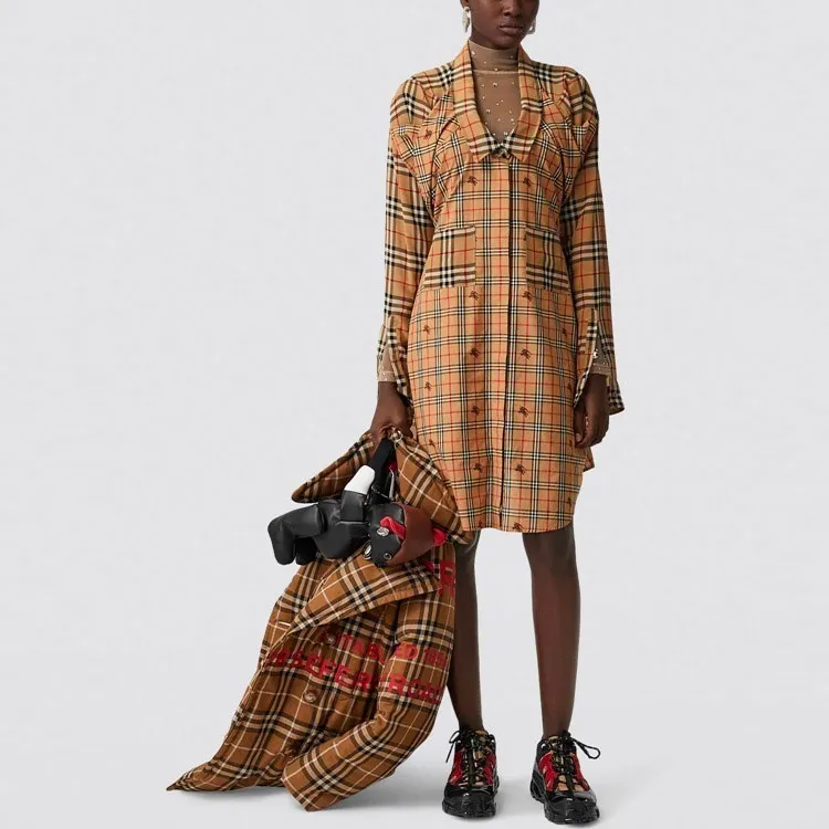 Burberry Long-Sleeved Dresses Women's Khaki-1