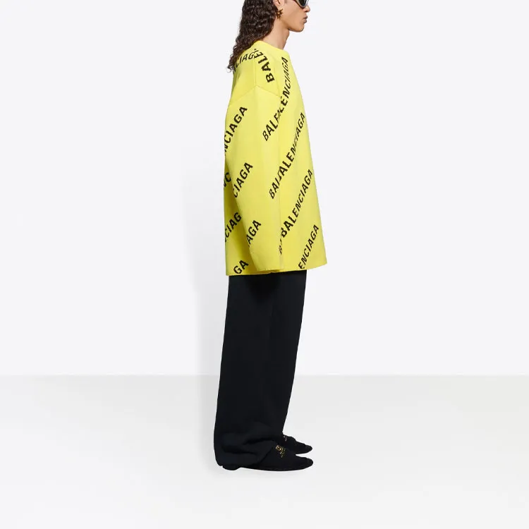 Balenciaga Allover Logo Knit Oversized Crewneck-4