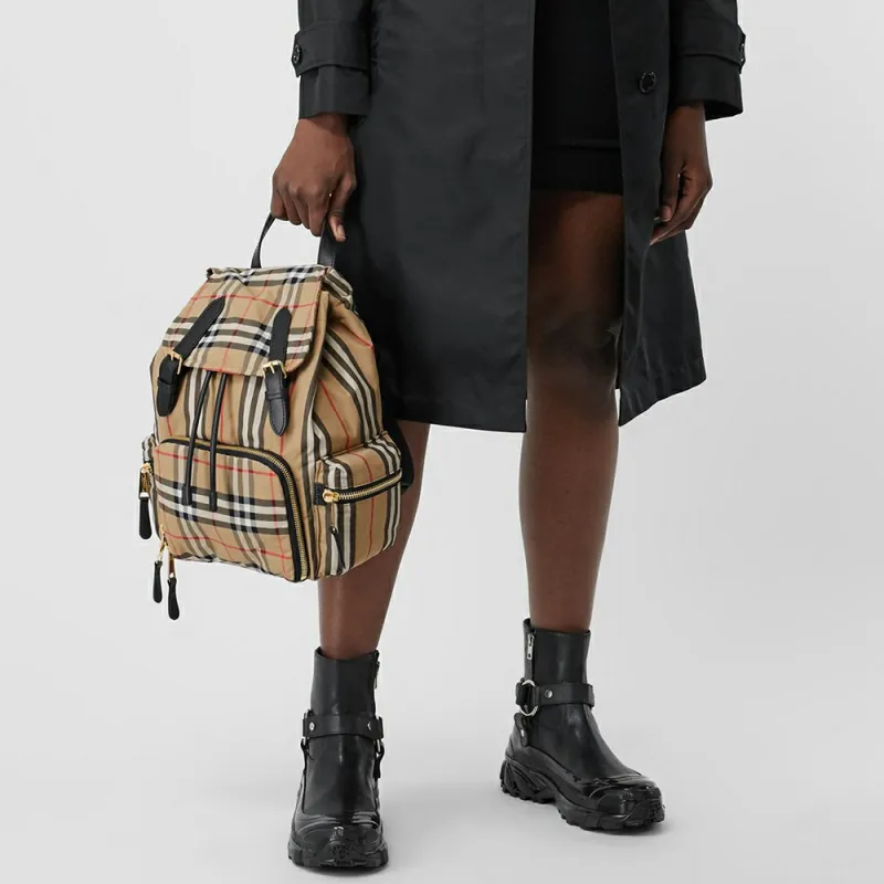 Burberry Vintage Polyamide Backpack Medium Size Unisex Beige-5