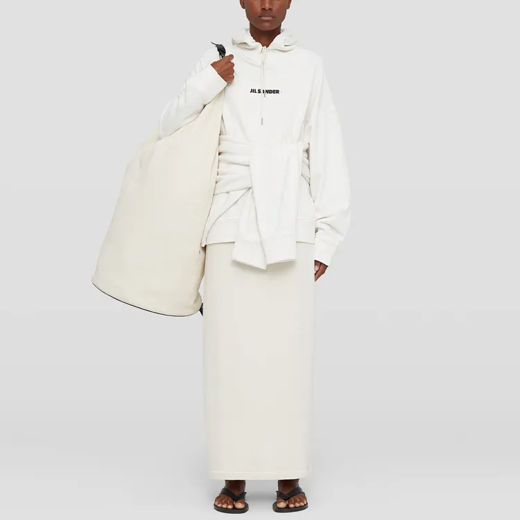 JIL SANDER Women's Printed Logo Hoodie Cream-1