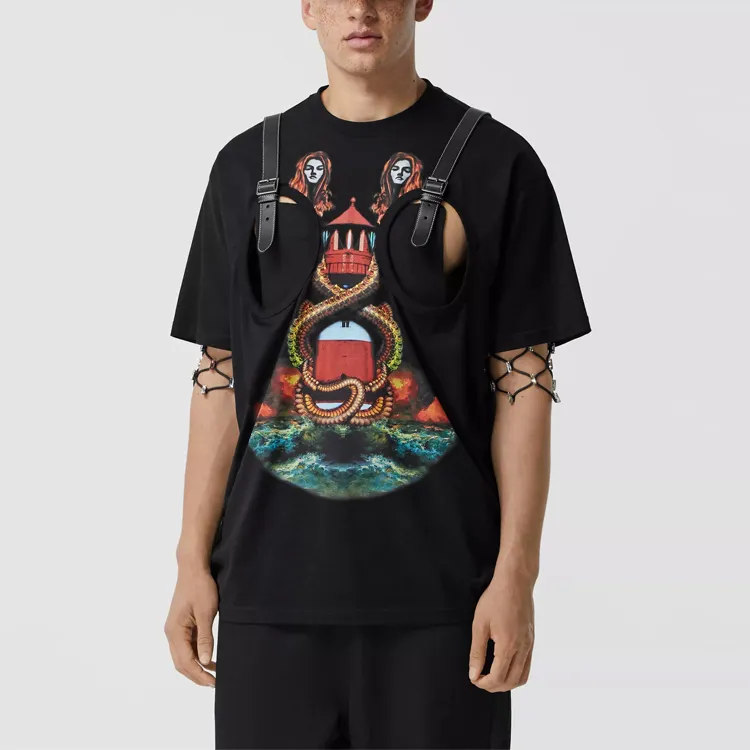 Burberry Cut Out Detail Mermaid Print T shirt-3