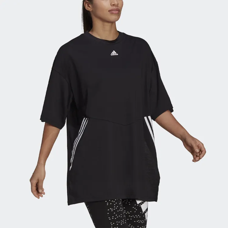 Adidas Drop Shoulder Sleeve T Shirt Women's Black-1