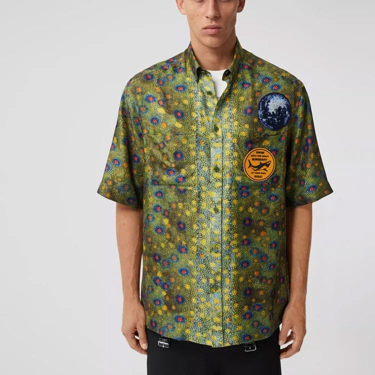 Burberry Mulberry Silk Fish Scale Shirt-5