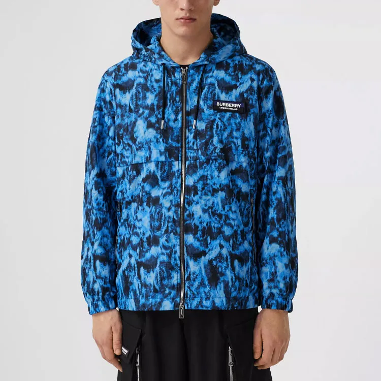 Burberry Men Letter Logo Zip-Up Hooded Jacket Navy Blue-2