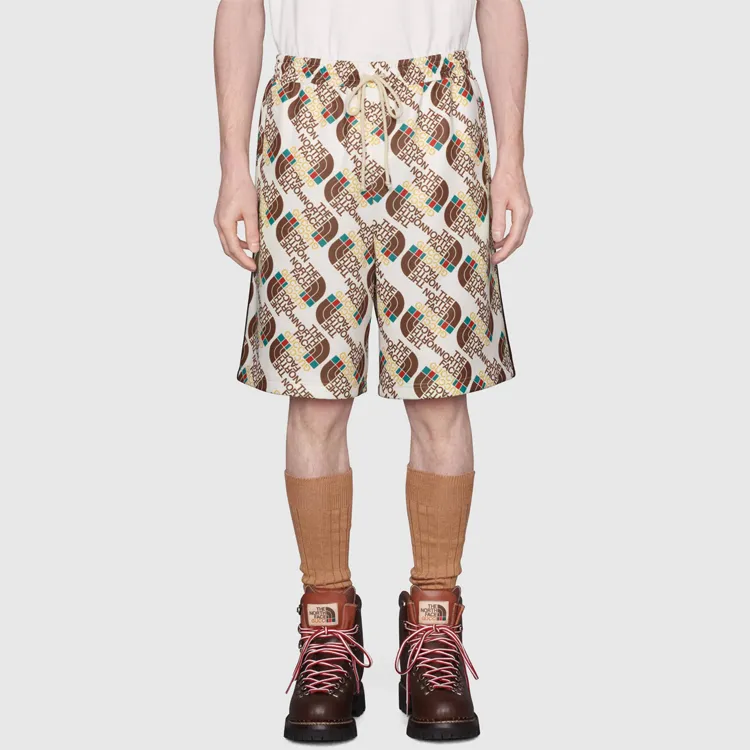GUCCI X The North Face Logo Web Print Silk Shorts-1