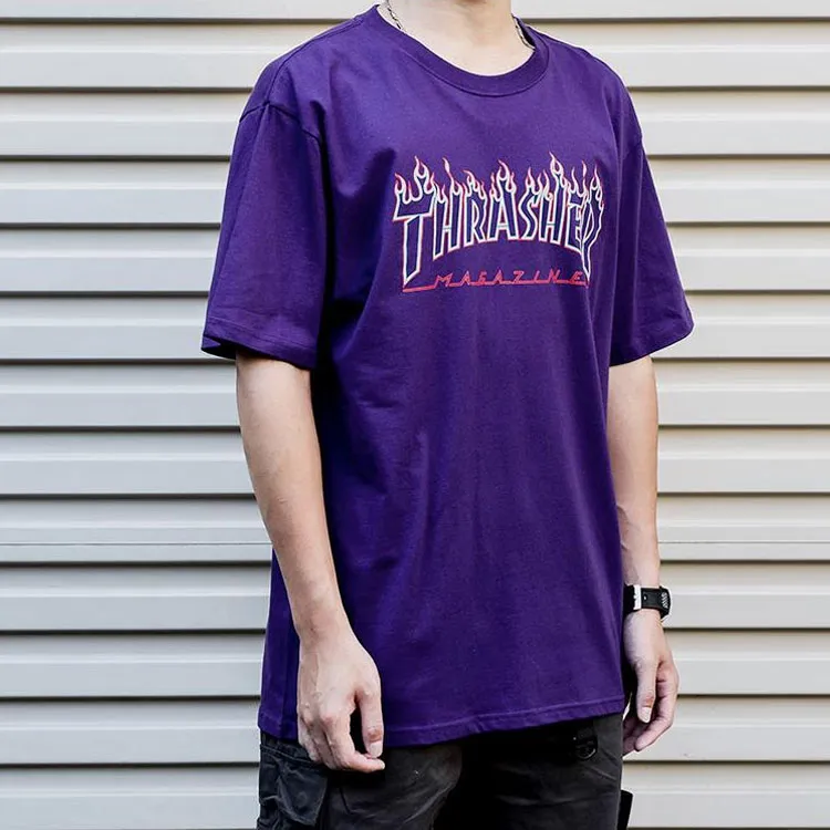 Thrasher Crew Neck Loose Fit Straight Short Sleeved T Shirt Japan Version Unisex Purple-3