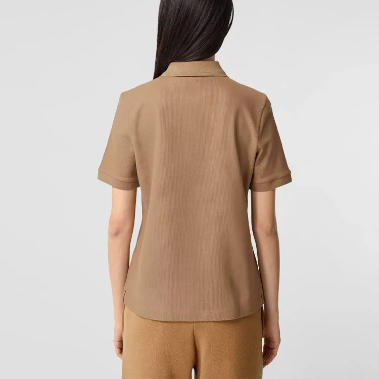 Burberry Women'ss Monogram Motif Pique Cotton Polo Shirt Camel-4