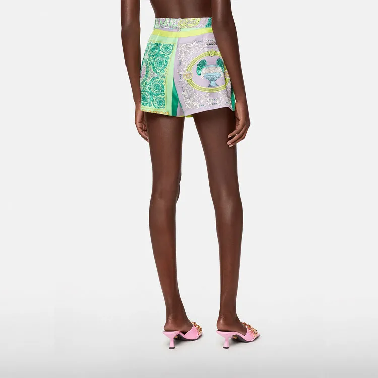 VERSACE Barocco Mosaic Print Silk Shorts 'Lilac/Green Water'-3