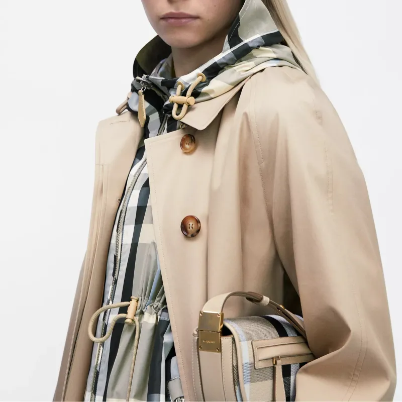 Burberry Olympia Plaid Canvas With Leather Ellenria Half Moon Bag Portable Crossbody Bag Shoulder Bag Women's Beige-6