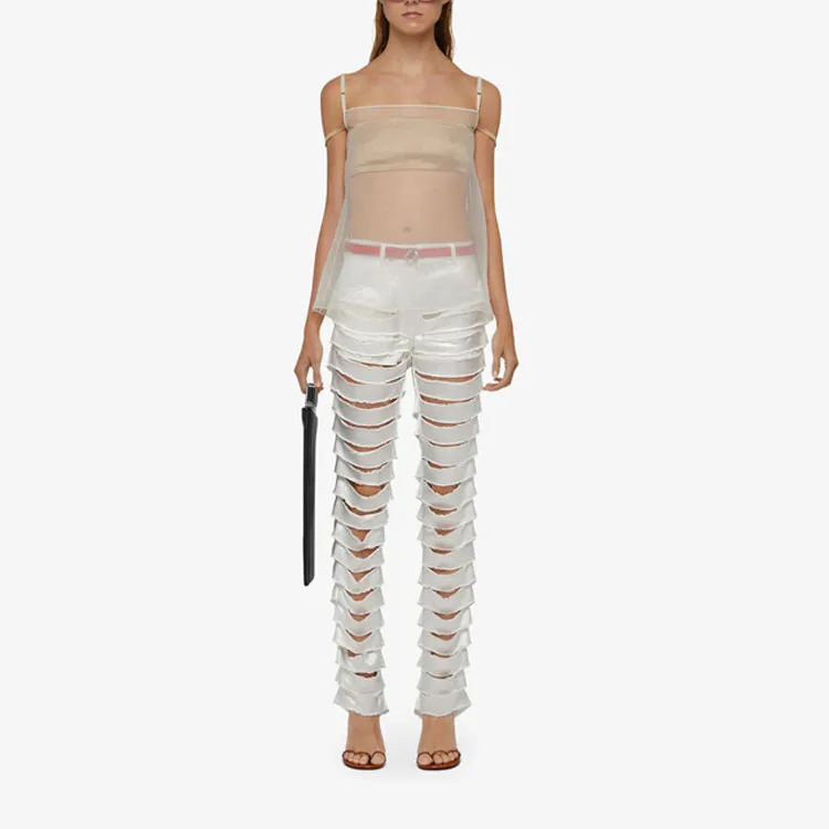 Givenchy Pants In Ripped Satin 'Off White'-1