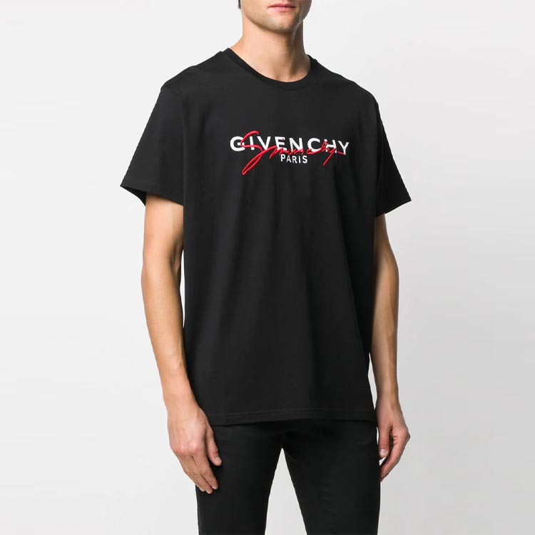 【関税＆送料込み】Givenchy T-Shirt With Givenchy Paris Log Givenchy Distressed Jersey T-Shirt - Black - [Oversized Fit