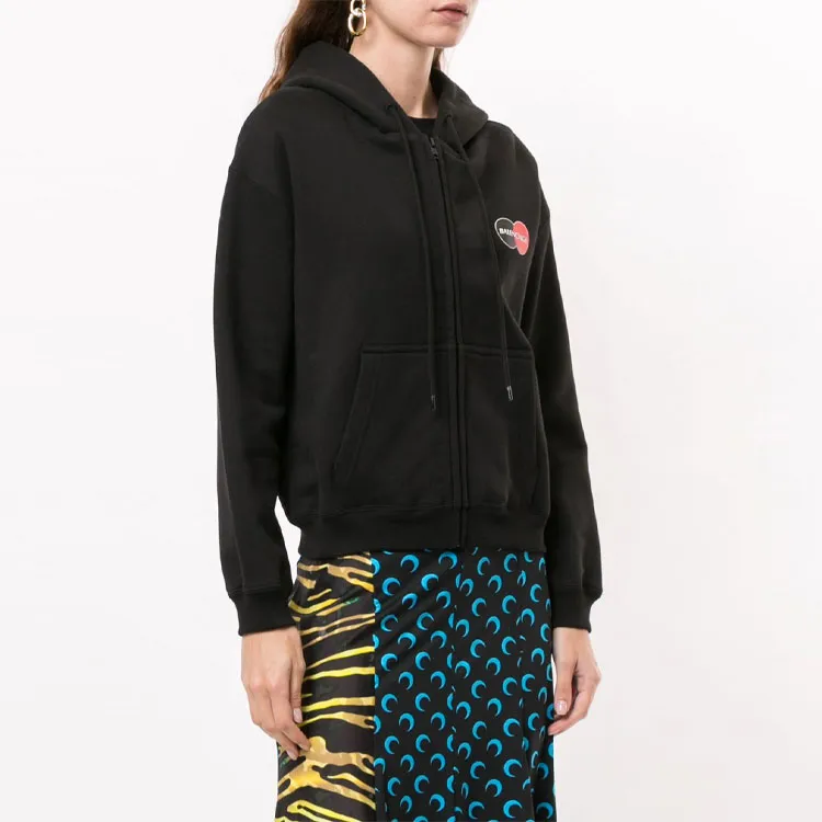 Balenciaga Shrunk Zip Up Hoodie 'Black'-3