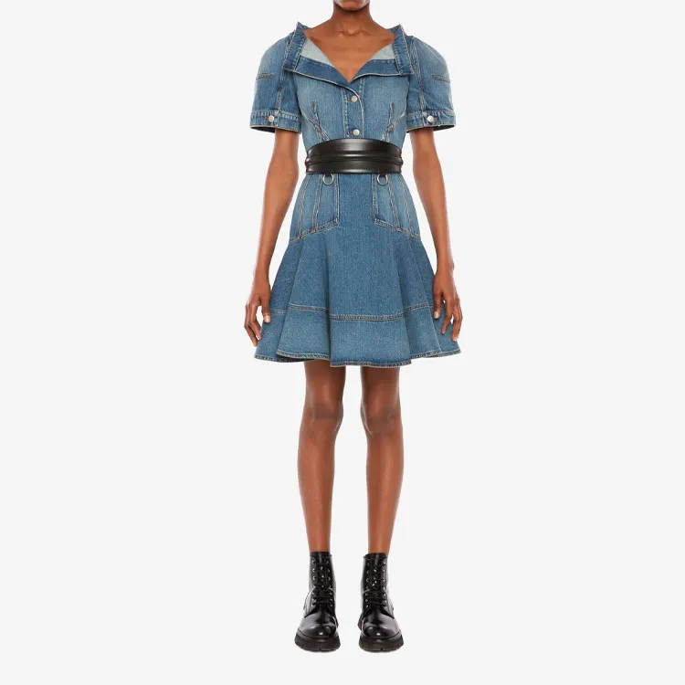 Alexander McQueen Short Sleeved Dresses Women's Blue-1