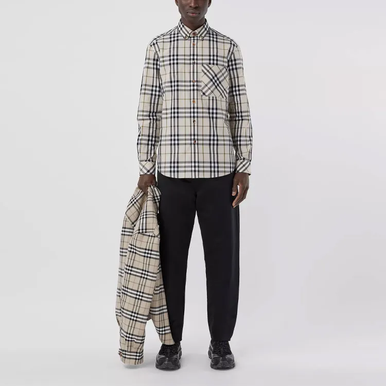Burberry Check Stretch Poplin Long Sleeve Shirt-2