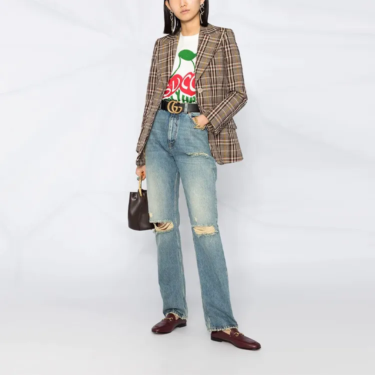 GUCCI Denim Trousers Women's Blue-1