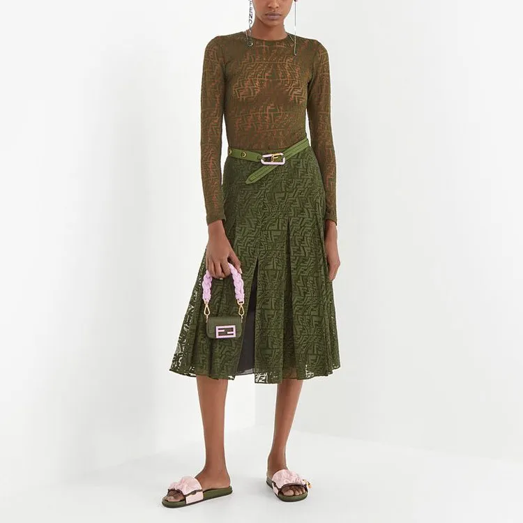 FENDI Casual Long Skirts Women's Green-2