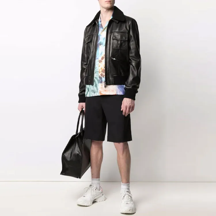 AMIRI Shearling Collar Aviator Leather Jacket-4