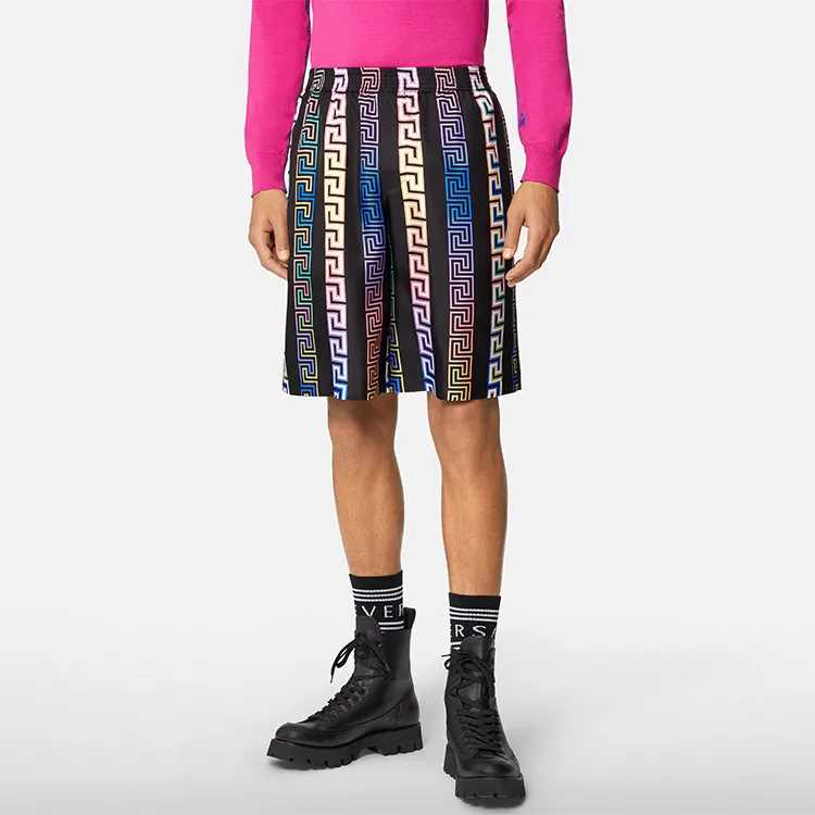 VERSACE Greca Neon Print Silk Shorts-2