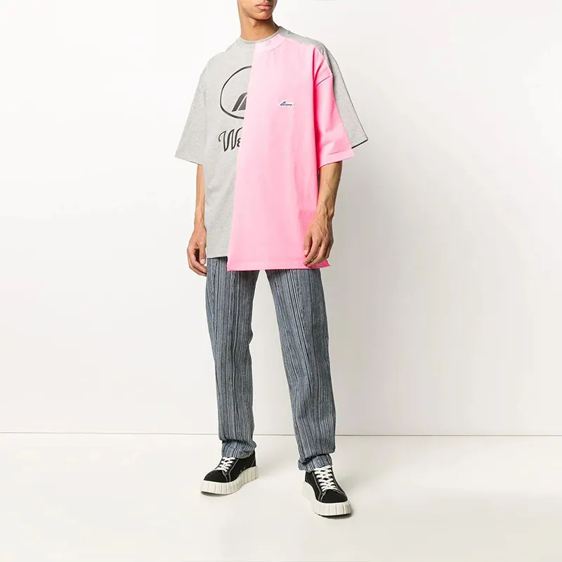 WE11DONE T Shirts Unisex Gray Pink Multicolor-3