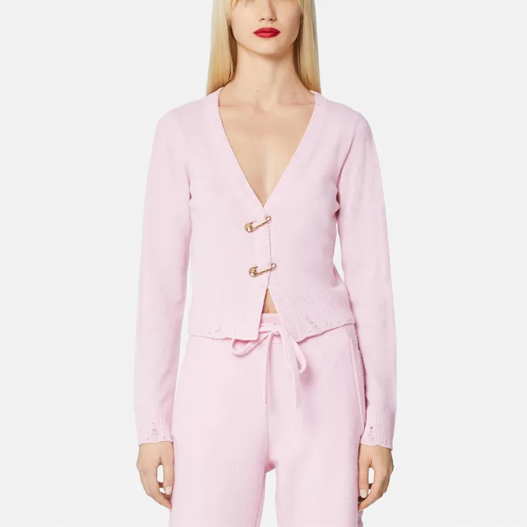 VERSACE Safety Pin Cashmere Cardigan 'Pink'-1
