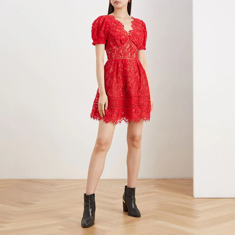 Self portrait SS21 Short Sleeved Dresses Women's Red-2
