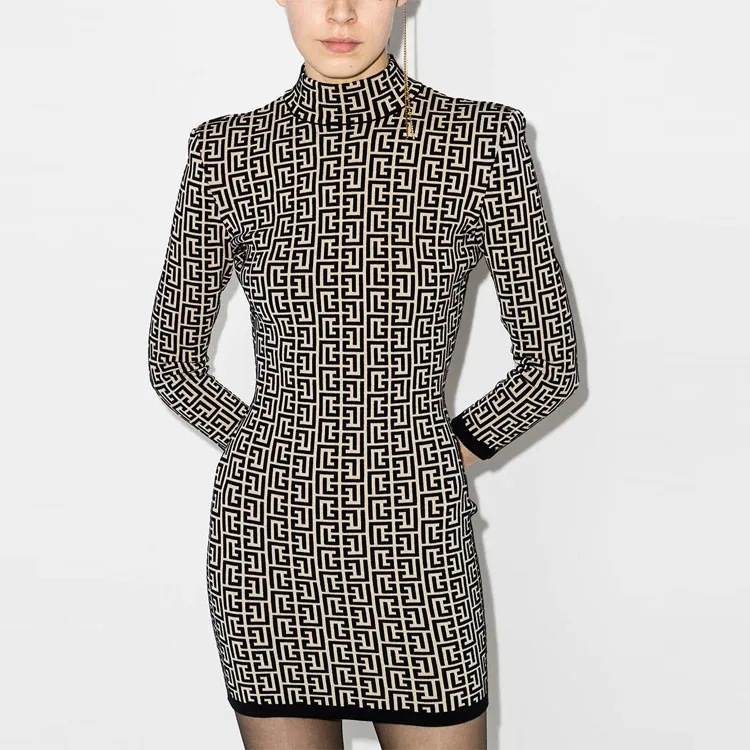 BALMAIN Monogram jacquard Knitted Mini Dress-1