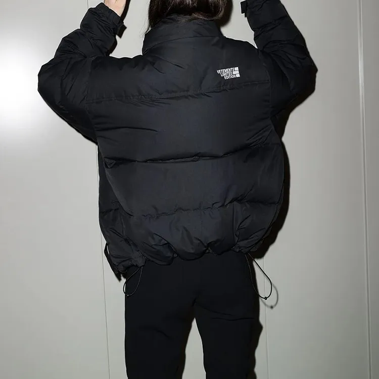Vetements FW21 Letter Solid Color Stand Collar Down Jacket Unisex Black-3