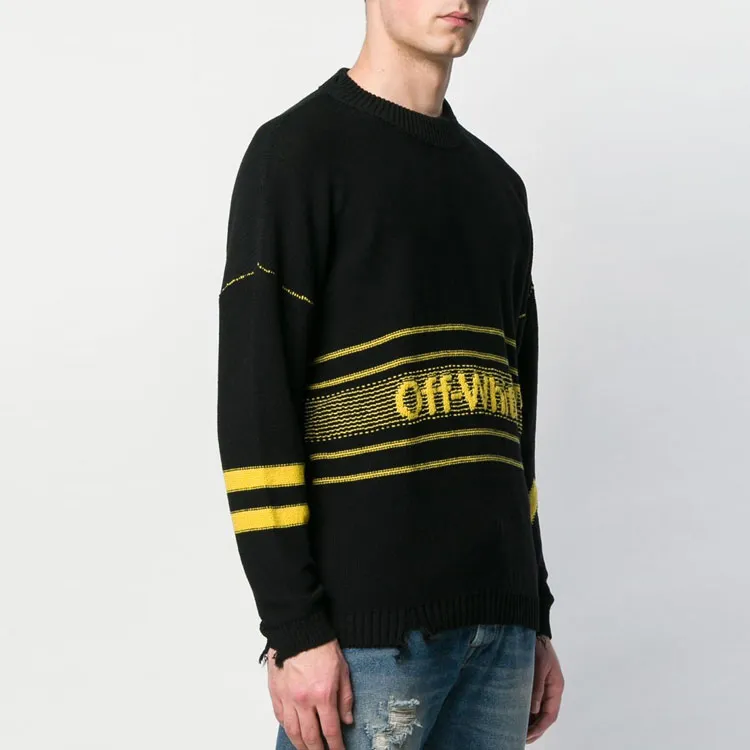 OFF WHITE Distressed Logo Intarsia Wool Sweater-1