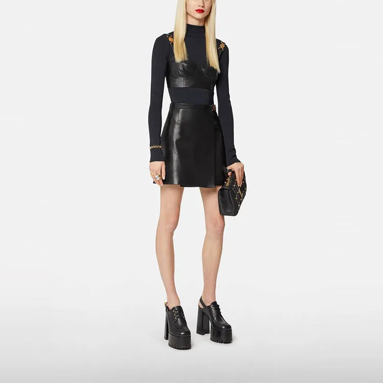 VERSACE Leather Bralette 'Black'-3