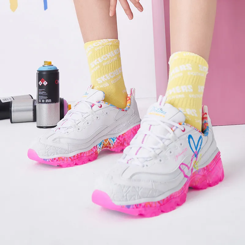 Skechers James Goldcrown X Skechers D'Lites Crystal Low Top Running Shoes Pink/White Women's-6