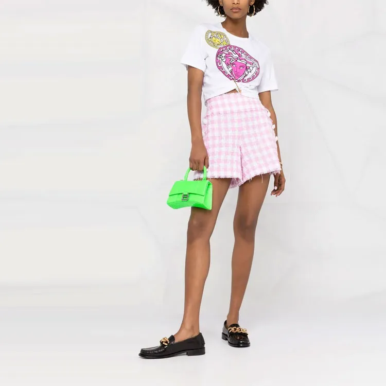 BALMAIN Button embellished Gingham Tweed Shorts-1