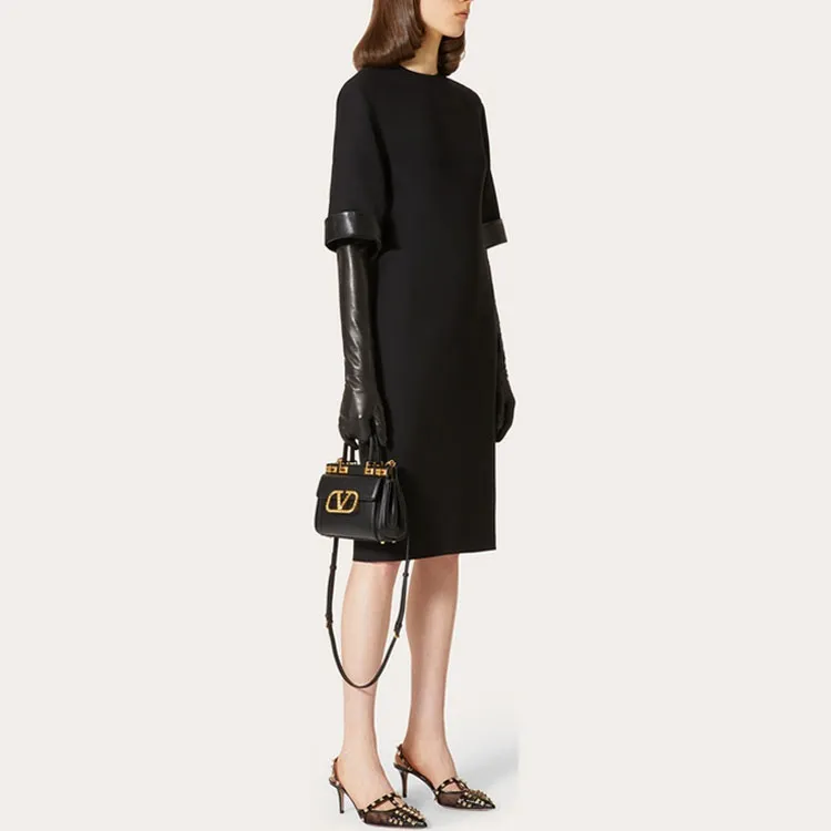 Valentino Couture Leather Trim Shift Dress-2