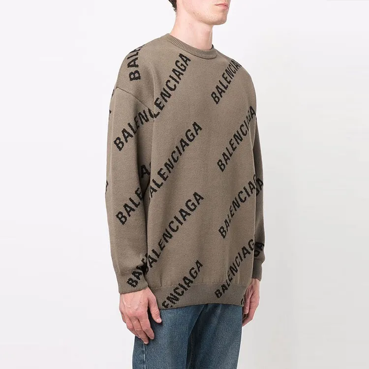 Balenciaga Logo Intarsia Oversize Crewneck Women'ss Sweater Light Brown-4