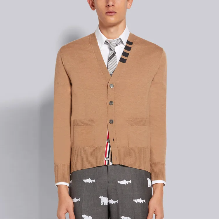 THOM BROWNE 4 Bar V neck Cardigan-4