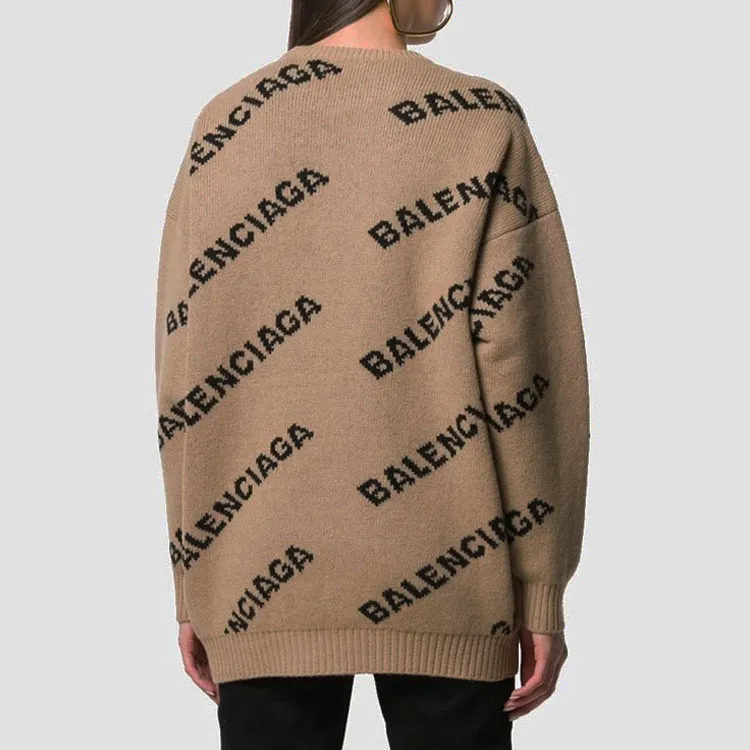 Balenciaga All Over Logo Crewneck 'Beige/Black'-9