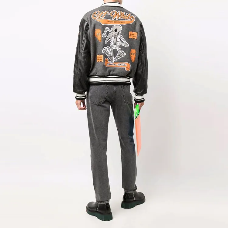 OFF WHITE Patch Embellished Varsity Bomber Jacket-3