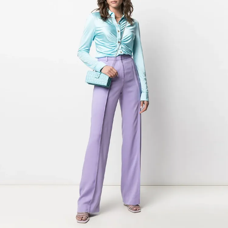 VERSACE Pleated Wide Leg Pants Purple-1