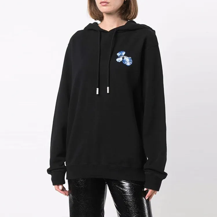 OFF WHITE Women's Embroidered Floral Arrow Reg Hoodie Black-1